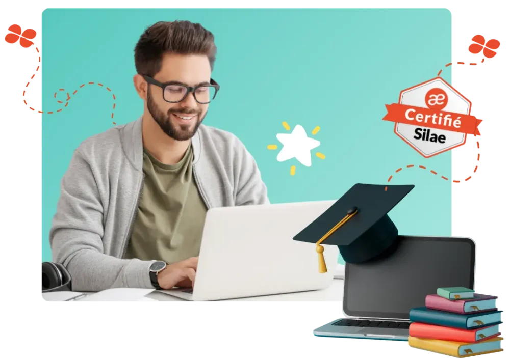 Gestionnaire de paie suivant une formation en ligne sur la Silae Académie depuis son ordinateur