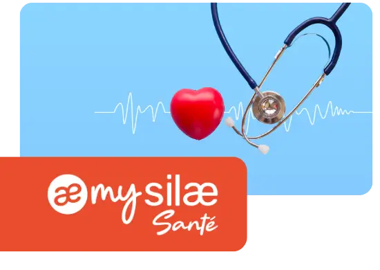 Illustration mySilae Santé avec stéthoscope et cœur symbolisant l’intégration de la gestion santé et prévoyance dans le logiciel de paie Silae