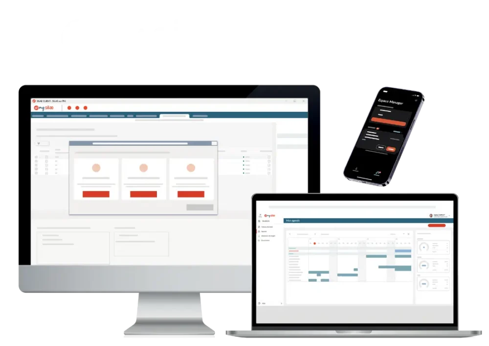 Interface de la plateforme mySilae sur ordinateur et mobile pour la gestion collaborative de la paie et des RH